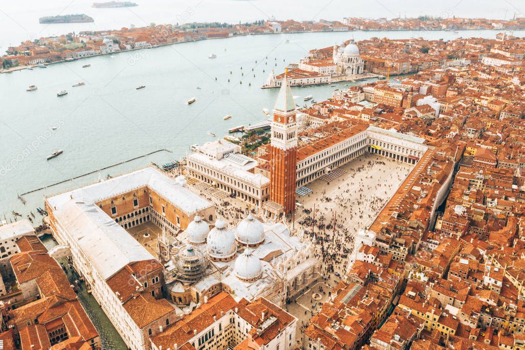 Aerial view of St. Mark square in Venice, Italy.