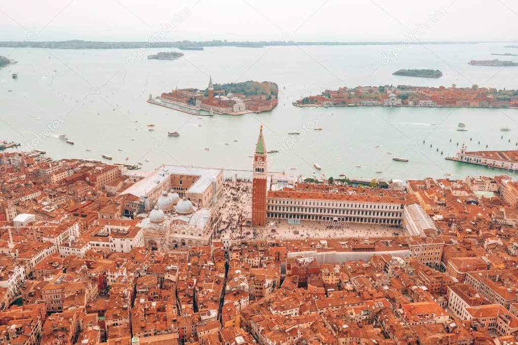Aerial view of St. Mark square in Venice, Italy.