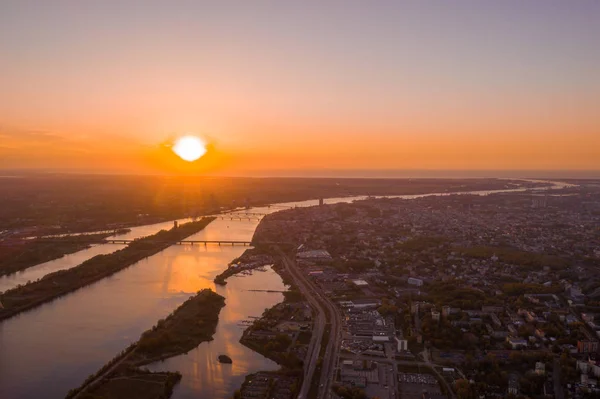 Vackra Riga Sunset Aerial Utsikt Nära Bron — Stockfoto