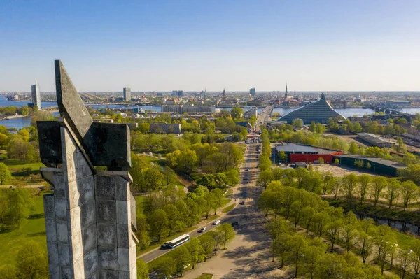 Riga Lettonia Maggio 2019 Veduta Aerea Del Monumento Alla Vittoria — Foto Stock