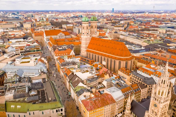 Bellissimo Centro Monaco Baviera Dall Alto Marienplatz Vista Aerea Sulla — Foto Stock