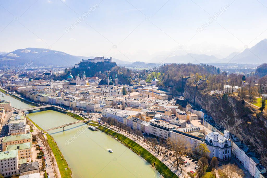 Beautiful bridges over river Salzach in Salzburg, Austria.