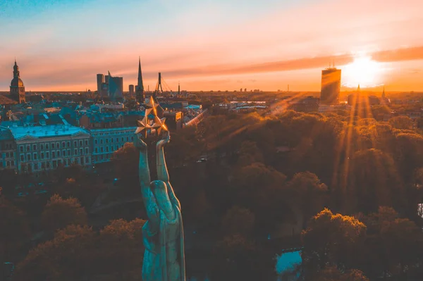 Sonnenuntergang Blick Über Riga Der Nähe Des Central Parks Und — Stockfoto