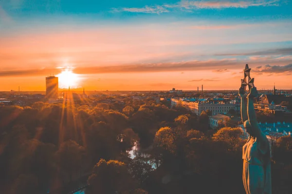 Sonnenuntergang Blick Über Riga Der Nähe Des Central Parks Und — Stockfoto