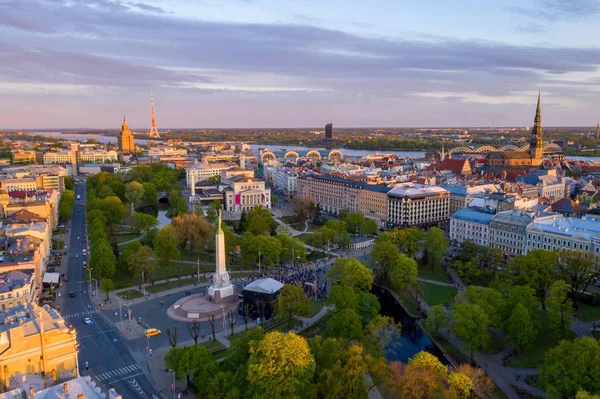 Beautiful Aerial View Riga Old Town Statue Liberty National Library — Stock Photo, Image