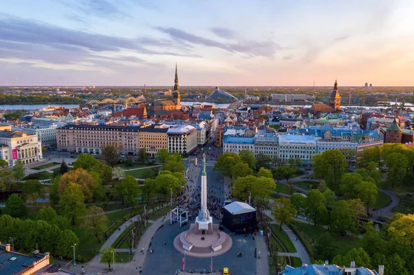 Beautiful Aerial View Riga Old Town Statue Liberty National Library — Stock Photo, Image