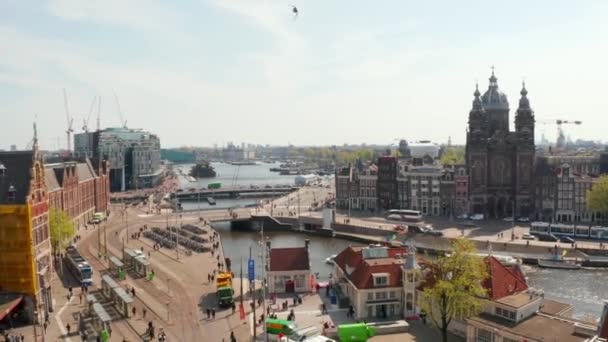 Krásný Vyhlídkový Výhled Hlavní Nádraží Amsterdamu — Stock video