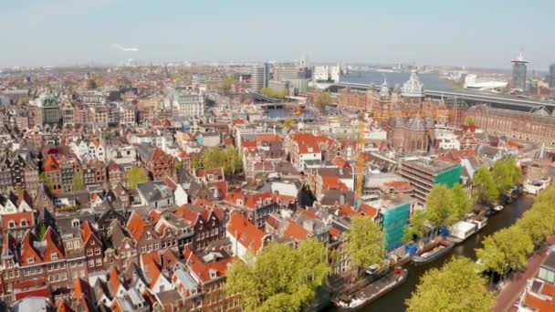 Amsterdam Nederländerna Maj 2019 Vacker Flygvy Över Amsterdams Smala Kanaler — Stockvideo