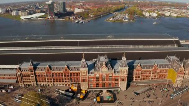 Amsterdam Nizozemsko Května 2019 Krásný Vyhlídkový Výhled Hlavní Nádraží Amsterdamu — Stock video