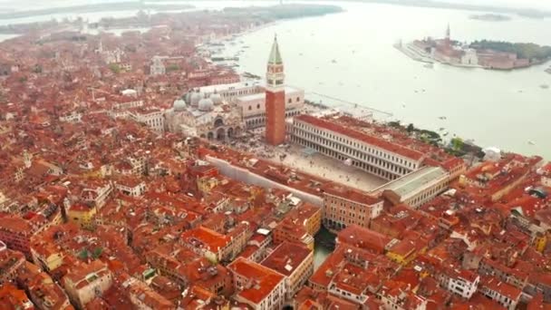 Vzdušný Výhled Náměstí Svatého Marka Benátkách Itálii Krásná Letecká Střela — Stock video