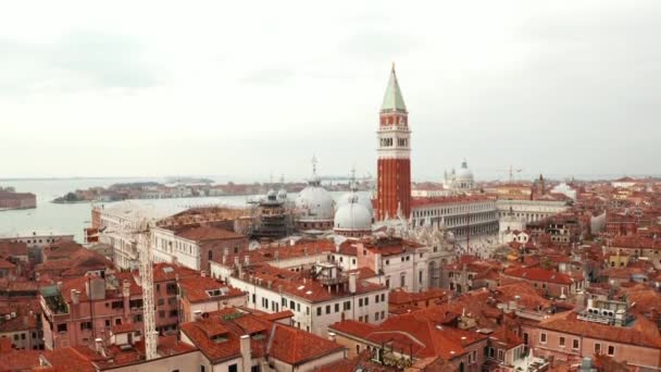 Vista Aérea Mañana Sobre Plaza San Marcos Venecia Italia Hermosa — Vídeo de stock