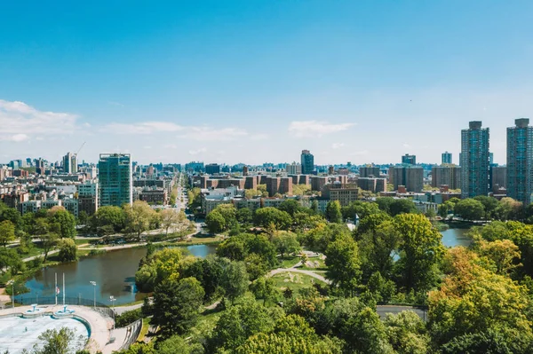 Central Park Flygutsikt Manhattan New York Park Omgiven Skyskrapa Vacker — Stockfoto