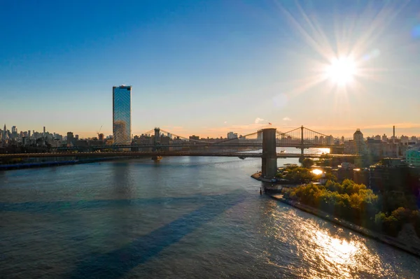 Vista Aérea Del Puente Brooklyn Manhattan Amanecer Nueva York Vista — Foto de Stock