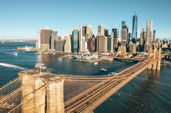 Знаменитий Горизонт Центру Нью Йорка Бруклін Мосту Ранній Ранок Sun — стокове фото