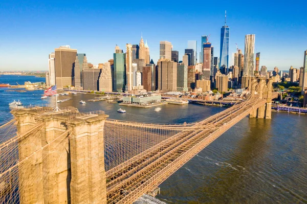 Знаменитий Горизонт Центру Нью Йорка Бруклін Мосту Ранній Ранок Sun — стокове фото