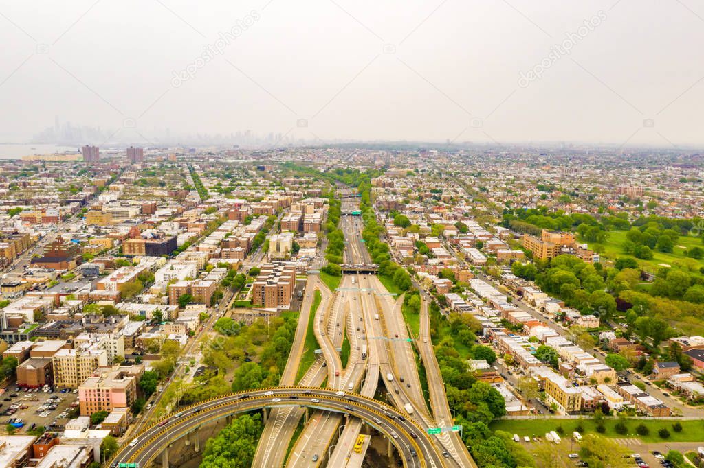 Aerial view on the Brooklyn district in New York on a cloudy day 