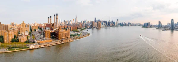 Horizonte Nova York Com Arranha Céus Urbanos Nascer Sol Sobre — Fotografia de Stock