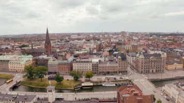 İsveç'te Malmö eski şehir güzel bir görünüm. Yukarıdan havadan görünüm.