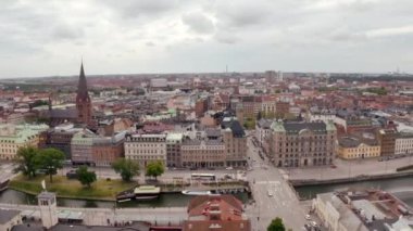 İsveç'te Malmö eski şehir güzel bir görünüm. Yukarıdan havadan görünüm.