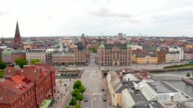 İsveç'te Malmö eski şehir güzel bir görünüm. Yukarıdan havadan görünüm.