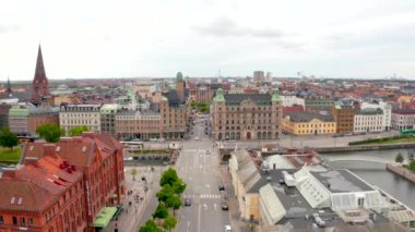 İsveç'te Malmö eski şehir güzel bir görünüm. Yukarıdan havadan görünüm.
