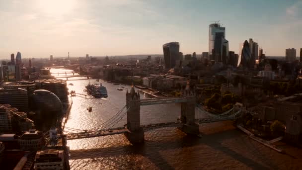 Панорамный Вид Лондон Реку Темзу Воздуха Англия Великобритания — стоковое видео