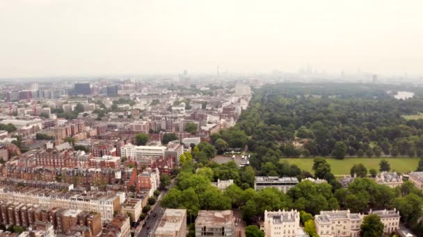 Hermosa Vista Aérea Del Horizonte Londres Con Hyde Park Centro — Vídeos de Stock