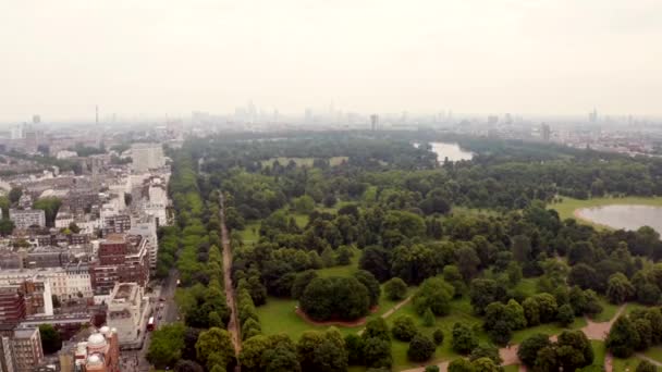 Hermosa Vista Aérea Del Horizonte Londres Con Hyde Park Centro — Vídeos de Stock