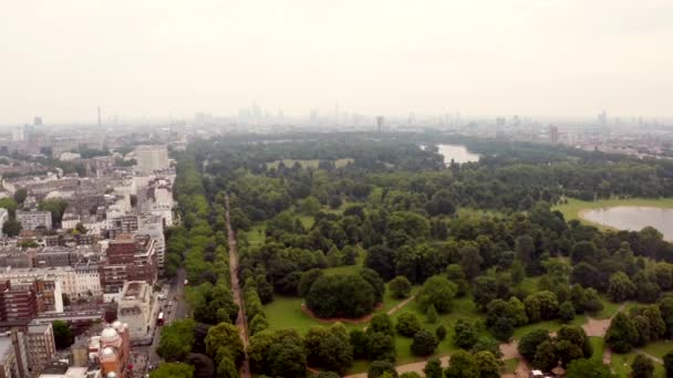 Hermosa Vista Aérea Del Horizonte Londres Con Hyde Park Centro — Vídeos de Stock