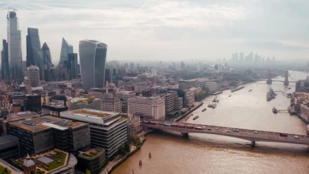 Вид Делового Района Лондона Множеством Небоскребов Вид Воздуха Район Лондона — стоковое видео