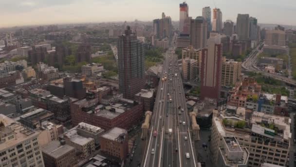 Vista Aérea Estrutura Ponte Manhattan Cidade Nova Iorque Nascer Sol — Vídeo de Stock