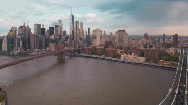 Úžasný Výhled Most Brooklynu Manhattanu Shora Při Západu Slunce New — Stock video