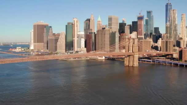 Berömda Skyline Downtown New York Brooklin Bridge Och Manhattan Island — Stockvideo