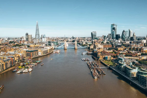 Arial View London River Thames Tower Bridge Shard Canary Wharf — Stock Photo, Image