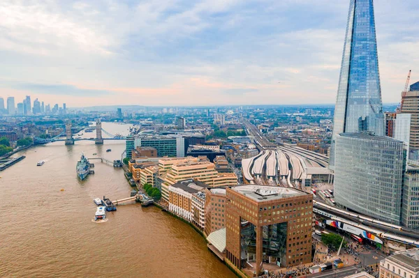 Vista Arial Londres Com Rio Tâmisa Perto Tower Bridge Distrito — Fotografia de Stock