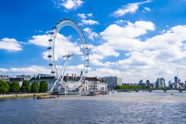 Antenn Time Lapse Över London Eye Pariserhjulet London Storbritannien — Stockvideo