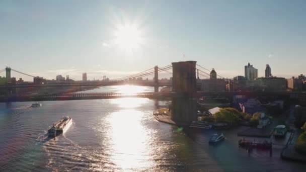 Famoso Horizonte Del Centro Nueva York Puente Brooklin Isla Manhattan — Vídeo de stock