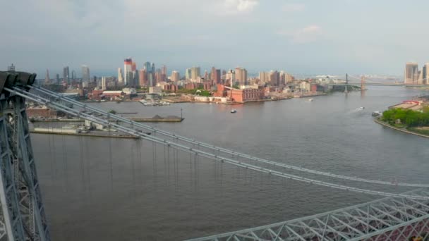 Вид Воздуха Вильямсбургский Мост Подвесной Мост Через Ист Ривер Нью — стоковое видео