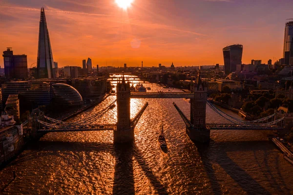 Famoso Tower Bridge Londres Abre Sus Puertas Vista Aérea Desde — Foto de Stock