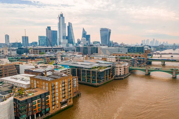 Beautiful panoramic view of the London city from above. Skyscrapers in London city district near Tower Bridge.