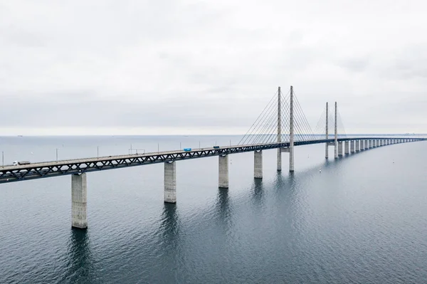 Flygbild Över Bron Mellan Danmark Och Sverige Oresundsbron Öresundsbron Närbild — Stockfoto