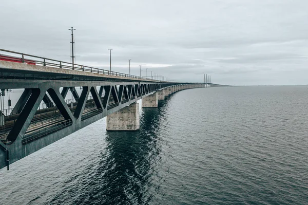 Aerial View Bridge Denmark Sweden Oresundsbron Oresund Bridge Close View — Stock Photo, Image