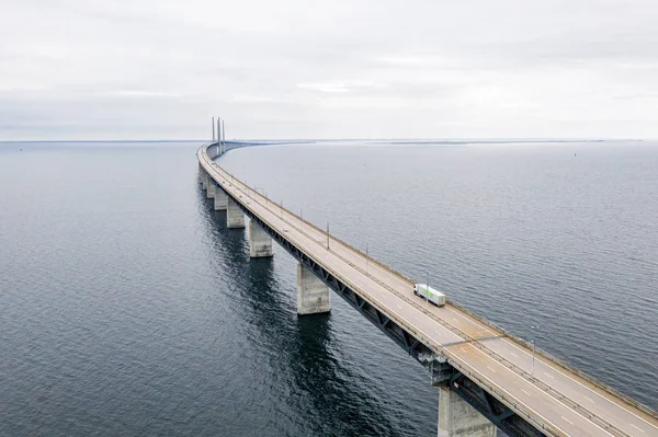 Flygbild Över Bron Mellan Danmark Och Sverige Oresundsbron Öresundsbron Närbild — Stockfoto