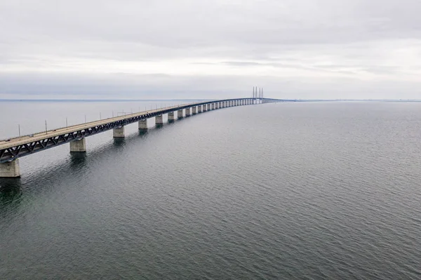 Danimarka Isveç Oresundsbron Arasındaki Köprünün Havadan Görünümü Oresund Köprüsü Yakın — Stok fotoğraf