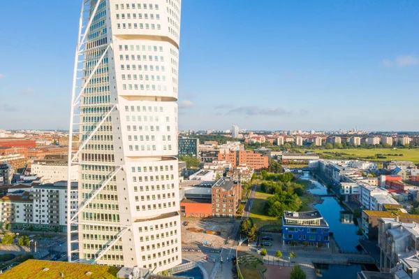 Piękny Widok Lotu Ptaka Dzielnicy Vastra Hamnen Western Harbour Malmo — Zdjęcie stockowe