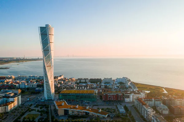 Gün Batımı Sırasında Malmö Isveç Vastra Hamnen Batı Limanı Bölgesinin — Stok fotoğraf