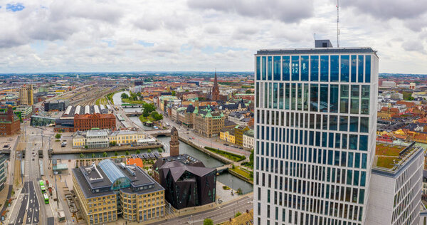 Aerial view of the Malmo old town city center in Sweden.