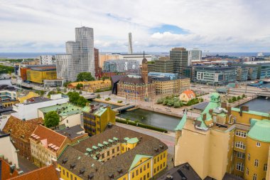Isveç Malmö eski kent merkezinin havadan görünümü. 