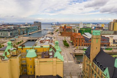 Isveç Malmö eski kent merkezinin havadan görünümü. 