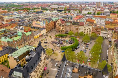 Isveç Malmö eski kent merkezinin havadan görünümü. 